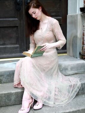 New Nataya 40163 Downton Abbey Tea Party Gown In Quartz Lace Dress